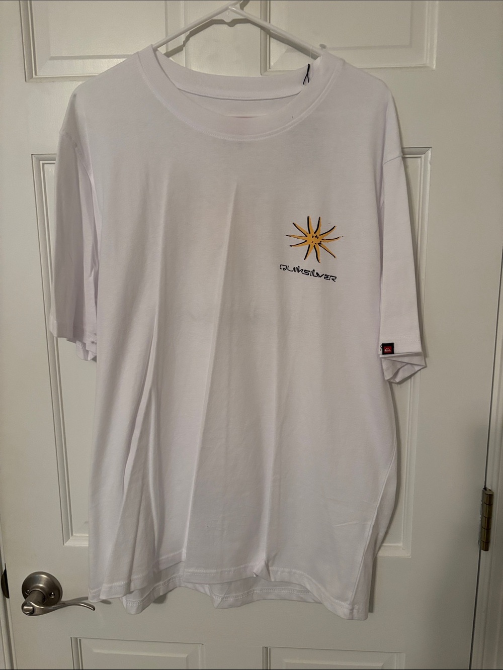 Quiksilver White Short Sleeve Tee with Yellow Sun Logo